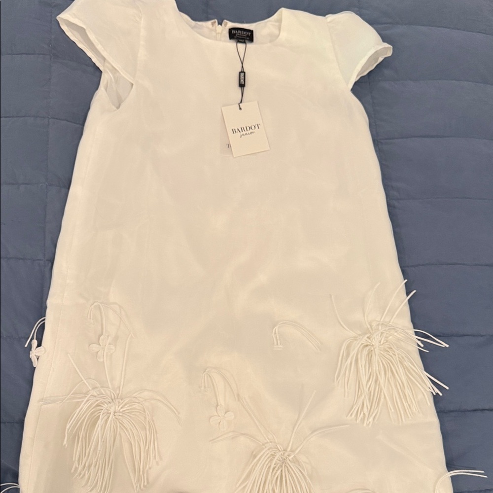 Bardot White Embroidered Feather-Trim Girls' Dress